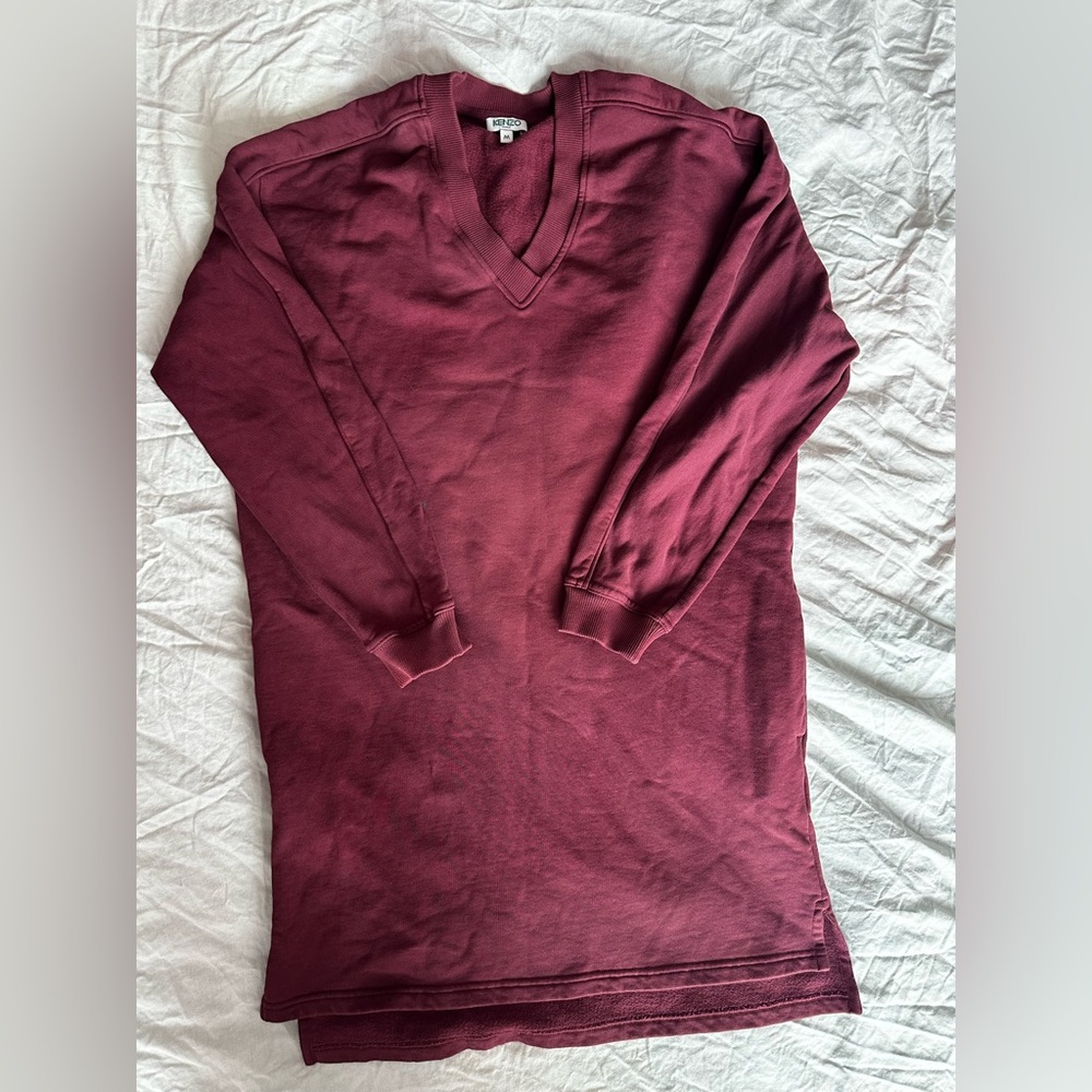 Kenzo Paris Burgundy Logo Sweatshirt Dress – Size M – Embroidered Back Graphic – - Picture 6 of 10